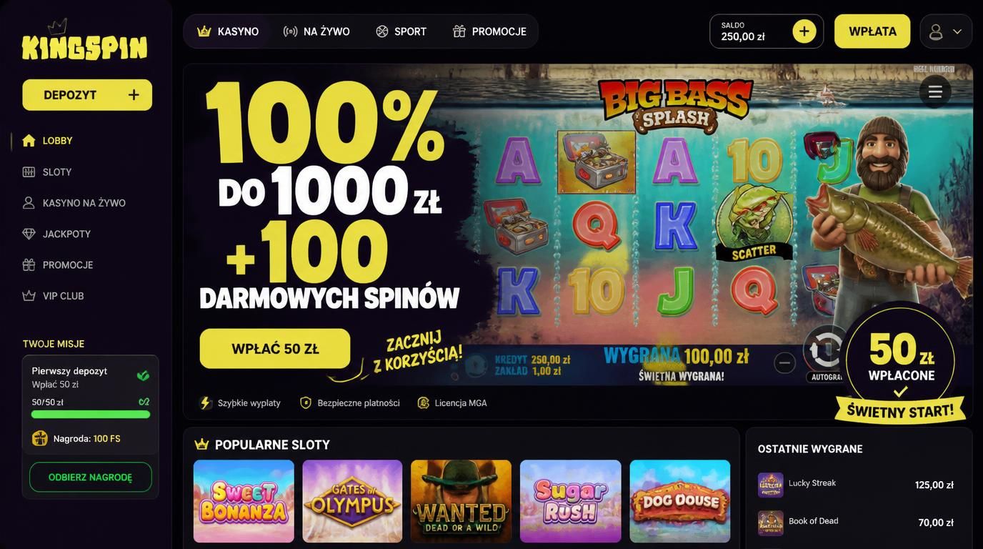Bonus powitalny 100% do 1000 zł + 100 darmowych spinów