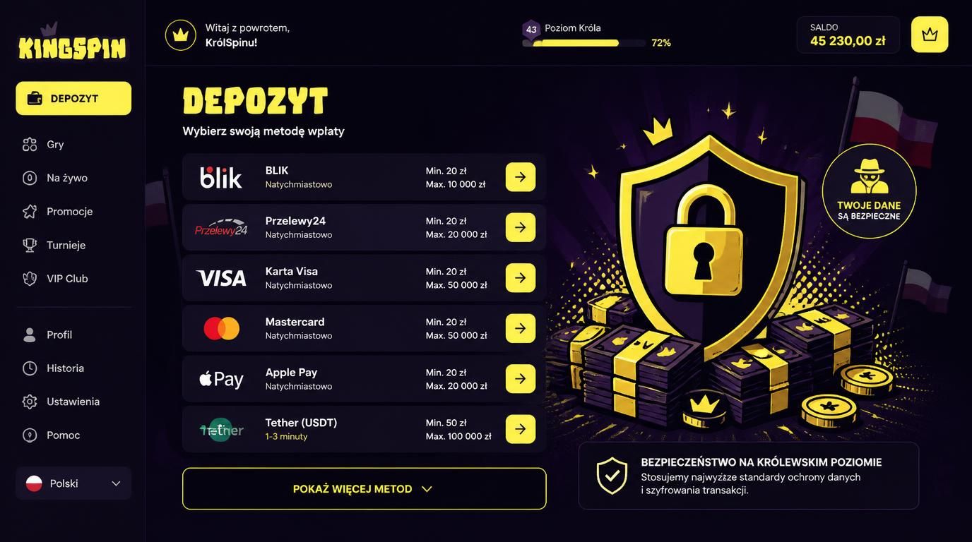 Interfejs wpłat z grafiką wysokich limitów i ochroną prywatności